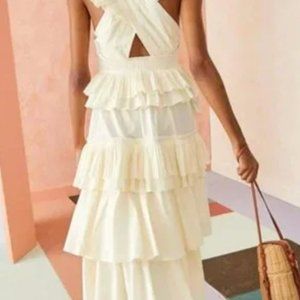 White Ulla Johnson dress Aurore Tiered Ruffle Crisscross Dress